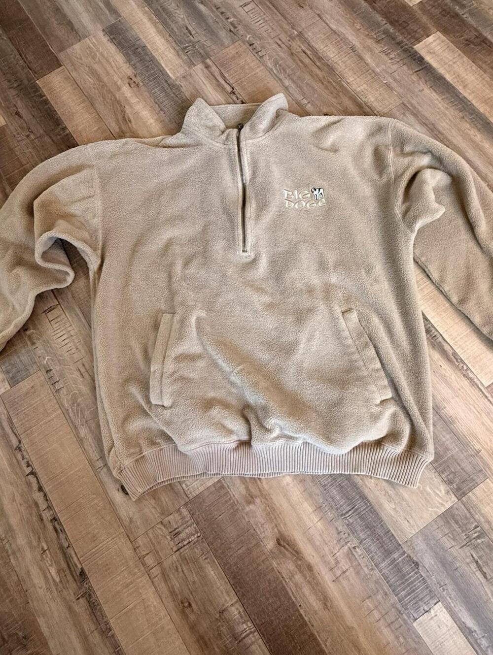 Big Dogs Zippered Mock SWEATER Large XL Embroidered Vintage Khaki Pockets
